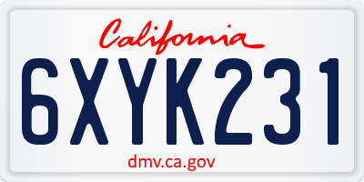 CA license plate 6XYK231