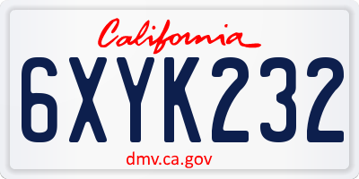 CA license plate 6XYK232