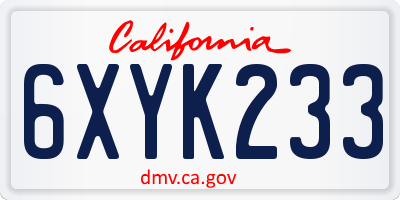 CA license plate 6XYK233