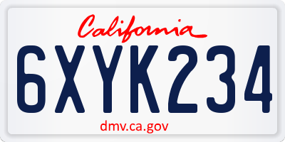 CA license plate 6XYK234