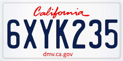 CA license plate 6XYK235