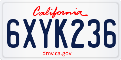 CA license plate 6XYK236