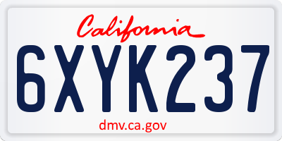 CA license plate 6XYK237