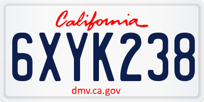 CA license plate 6XYK238