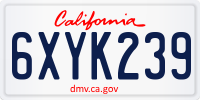 CA license plate 6XYK239