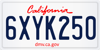 CA license plate 6XYK250