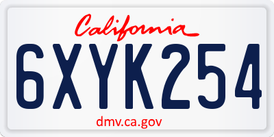 CA license plate 6XYK254