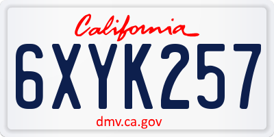 CA license plate 6XYK257