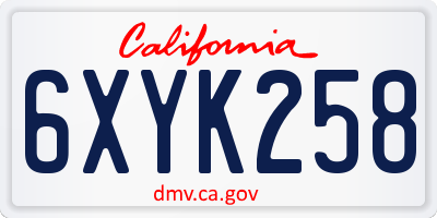 CA license plate 6XYK258