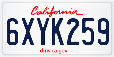 CA license plate 6XYK259