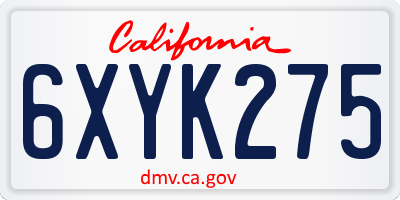 CA license plate 6XYK275
