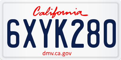 CA license plate 6XYK280