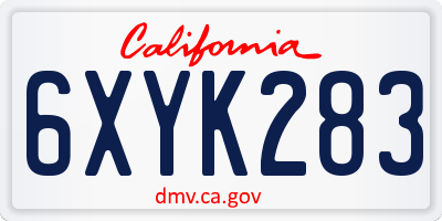 CA license plate 6XYK283
