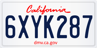 CA license plate 6XYK287