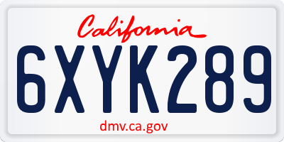 CA license plate 6XYK289