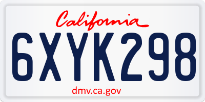 CA license plate 6XYK298