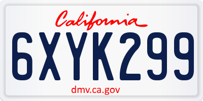 CA license plate 6XYK299