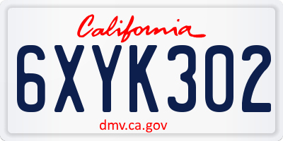 CA license plate 6XYK302
