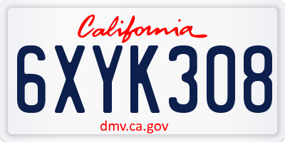 CA license plate 6XYK308
