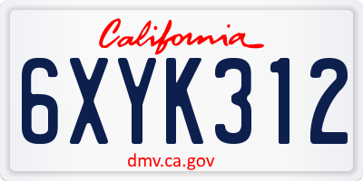 CA license plate 6XYK312