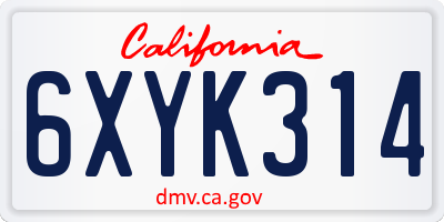 CA license plate 6XYK314