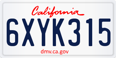 CA license plate 6XYK315