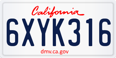 CA license plate 6XYK316