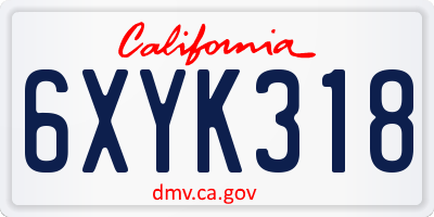 CA license plate 6XYK318
