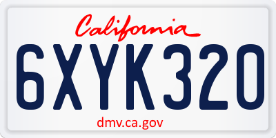 CA license plate 6XYK320