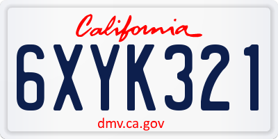 CA license plate 6XYK321