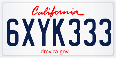 CA license plate 6XYK333