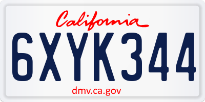 CA license plate 6XYK344