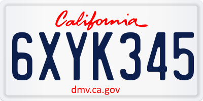 CA license plate 6XYK345