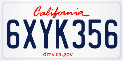 CA license plate 6XYK356