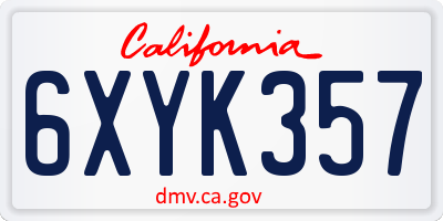 CA license plate 6XYK357