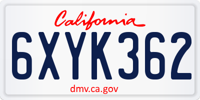 CA license plate 6XYK362