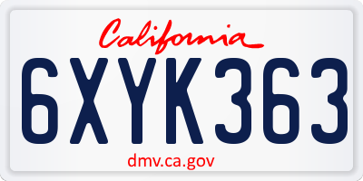 CA license plate 6XYK363