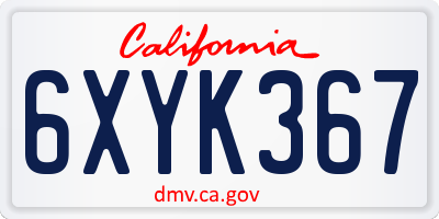 CA license plate 6XYK367