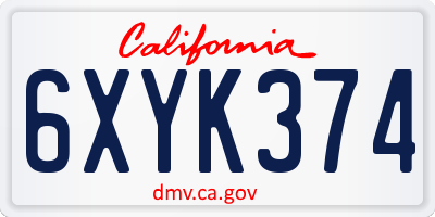 CA license plate 6XYK374