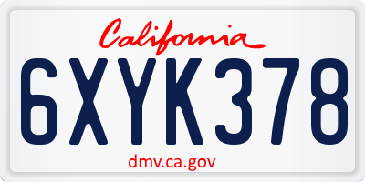 CA license plate 6XYK378