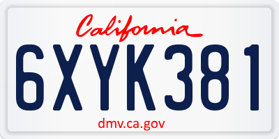 CA license plate 6XYK381