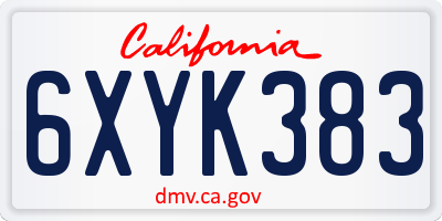 CA license plate 6XYK383