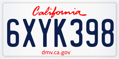 CA license plate 6XYK398