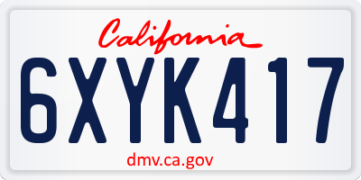 CA license plate 6XYK417