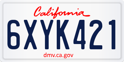 CA license plate 6XYK421