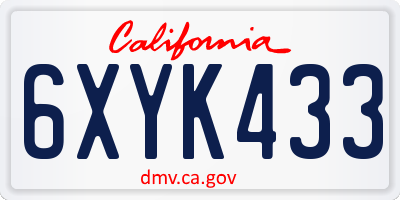 CA license plate 6XYK433