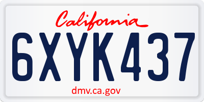 CA license plate 6XYK437