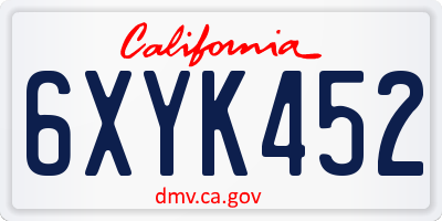 CA license plate 6XYK452