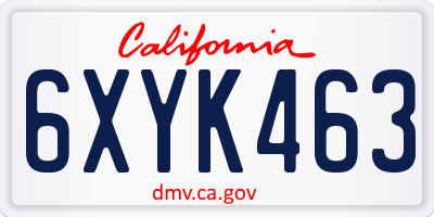 CA license plate 6XYK463