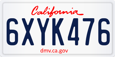 CA license plate 6XYK476